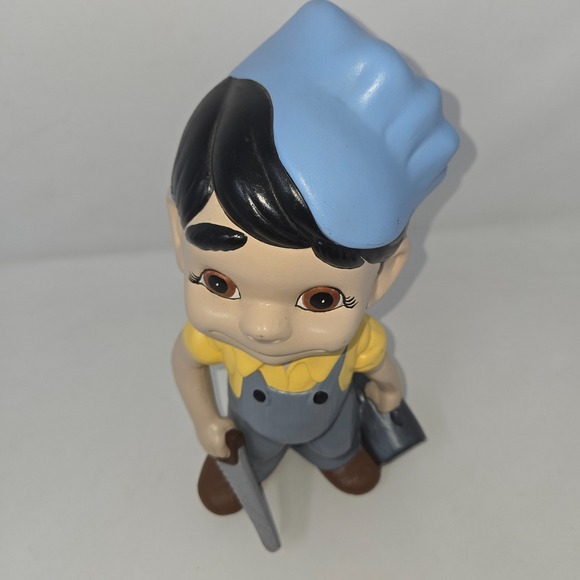Vintage Atlantic Mold Smiley Boy Carpenter Handyman Plumber Vintage Blue Yellow - Picture 9 of 16
